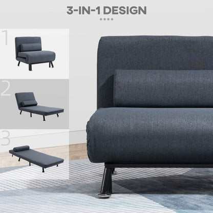 Raha Linen Dark Grey 3 In One Convertible Chair Bed With Adjustable Backrest And Pillow