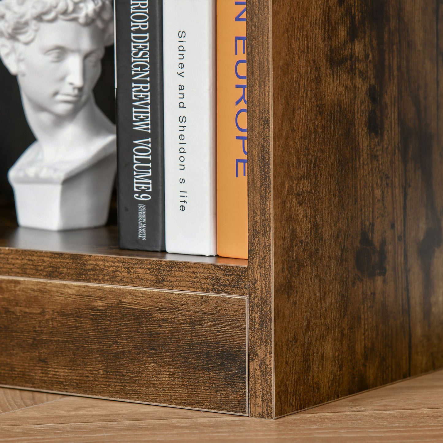 Ketomo Wood Rustic Brown 3 Tier OFauxn Bookcase Room Divider
