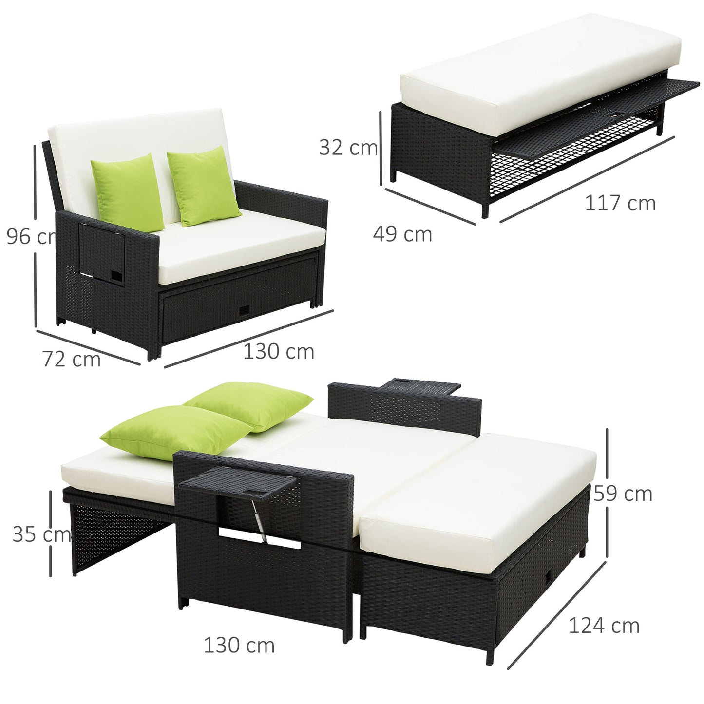 Tana Rattan Black 2 Seater Sofa Chair Bed