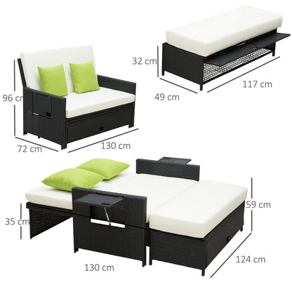 Tana Rattan Black 2 Seater Sofa Chair Bed