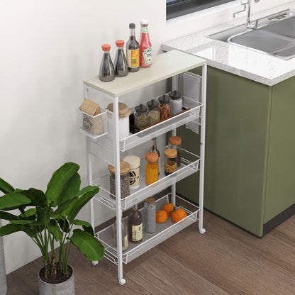 Else Lune Metal White 3 Tier Kitchen Cart With Steel Wire Baskets
