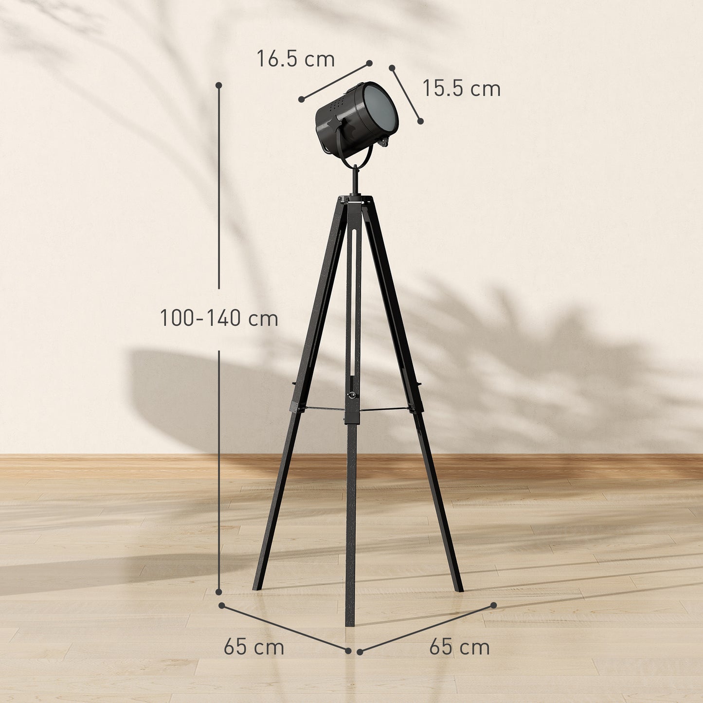 Suta Wood And Metal Black Tripod Searchlight Floor Lamp Adjustable Head
