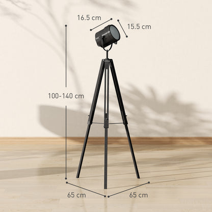 Suta Wood And Metal Black Tripod Searchlight Floor Lamp Adjustable Head