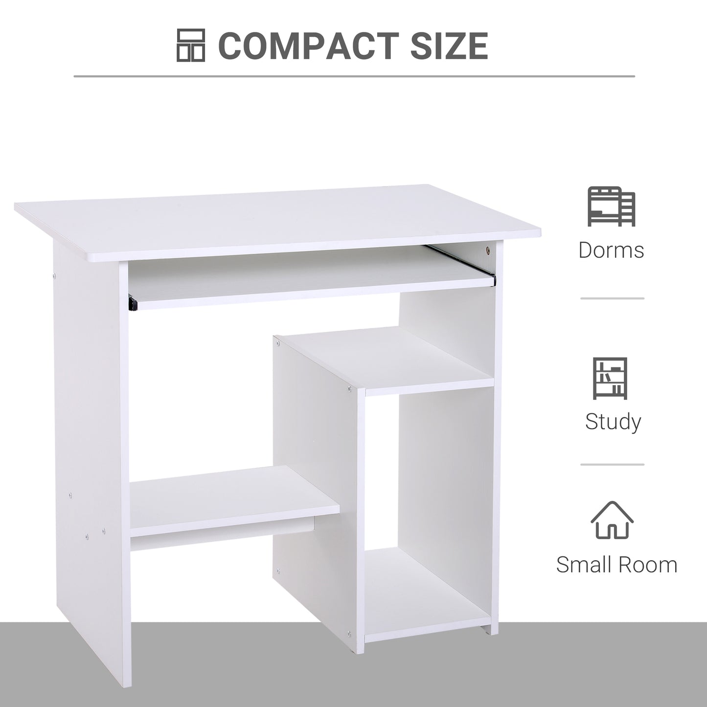 Rolu 100cm Wooden White Compact Corner Desk With Keyboard Tray And Storage Shelves