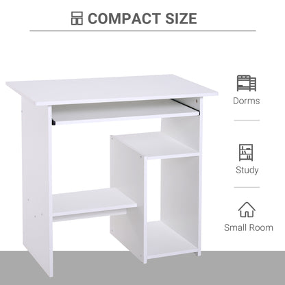 Rolu 100cm Wooden White Compact Corner Desk With Keyboard Tray And Storage Shelves