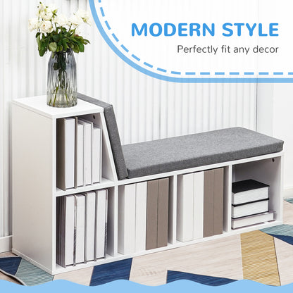 Litadi Wood White Cube Bookcase With Cushioned Seat And Storage Cabinet
