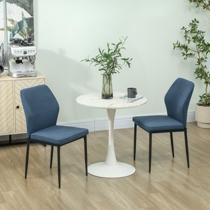 Vemiri Velvet Blue Armless Dining Chairs Set Of 2 With Curved Back And Metal Legs