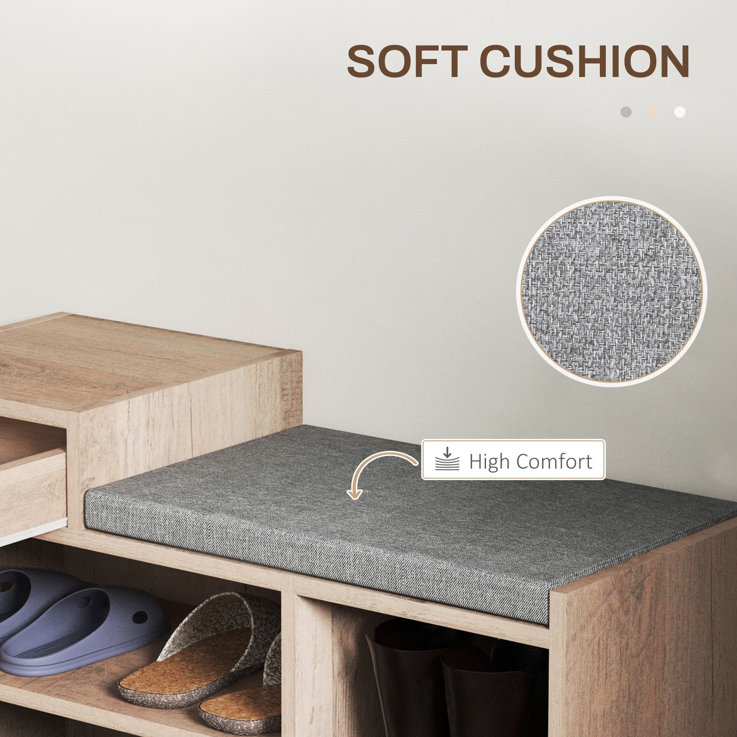 Lapa Wooden Multi Compartment Shoe Bench 1 Drawer Grey Cushioned Seat