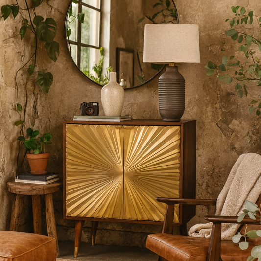 Merano Mango Wood Gold Storage Cabinet 2 Drawers