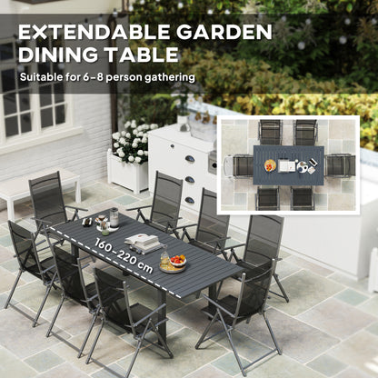 Tosala Aluminium Grey Extendable Outdoor Dining Table With Slatted Top For 6