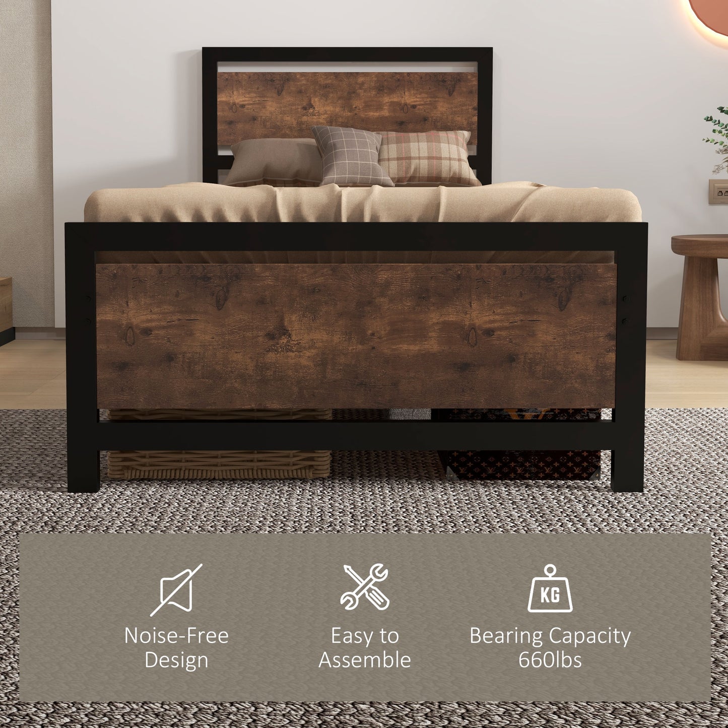 Lemisa 3FT Single Metal Bed Frame with Headboard and Footboard