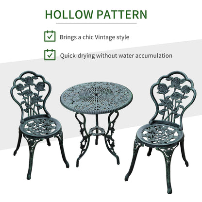 Lafira 3 Piece Cast Aluminium Garden Bistro Table And Chair Set In Green