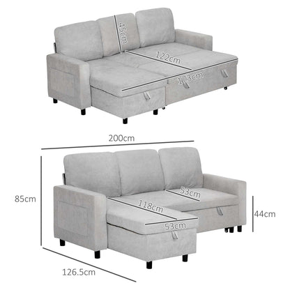 Tafaha Light Grey Pull Out Sofa Bed With Storage and Side Pockets