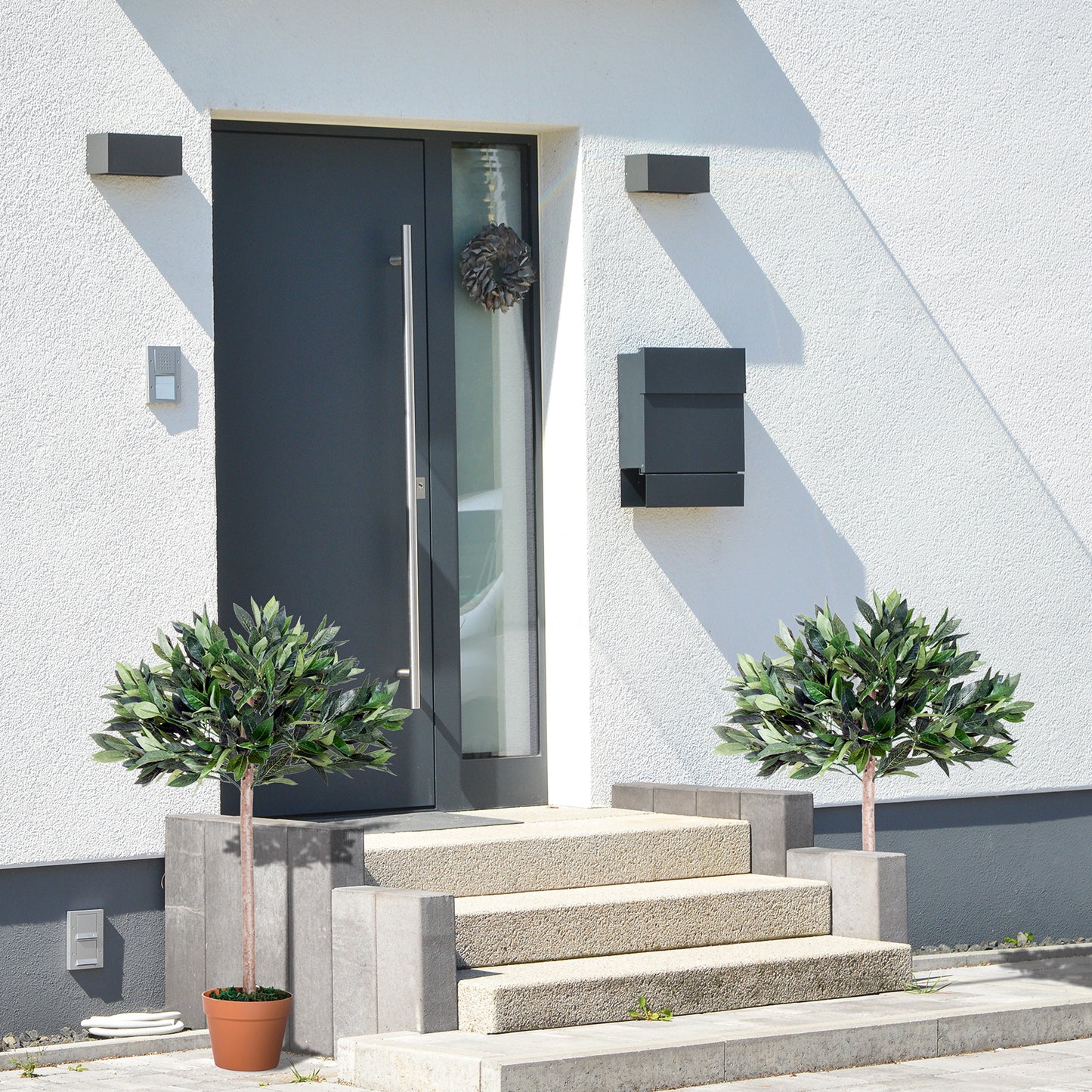 Miva Set Of 2 Artificial Olive Style Trees In Green With Orange Pots