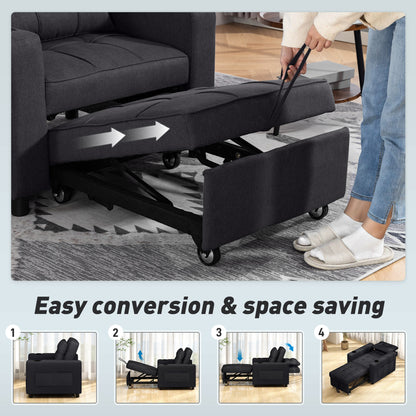 Soliri Black Upholstered 3 In One Convertible Single Sofa Bed Tufted Cushion