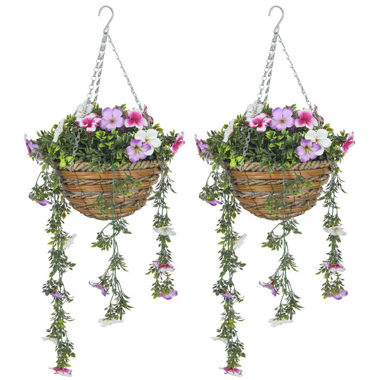 Lileke Redo Set Of 2 Artificial Azalea Hanging Planters In Pink And White