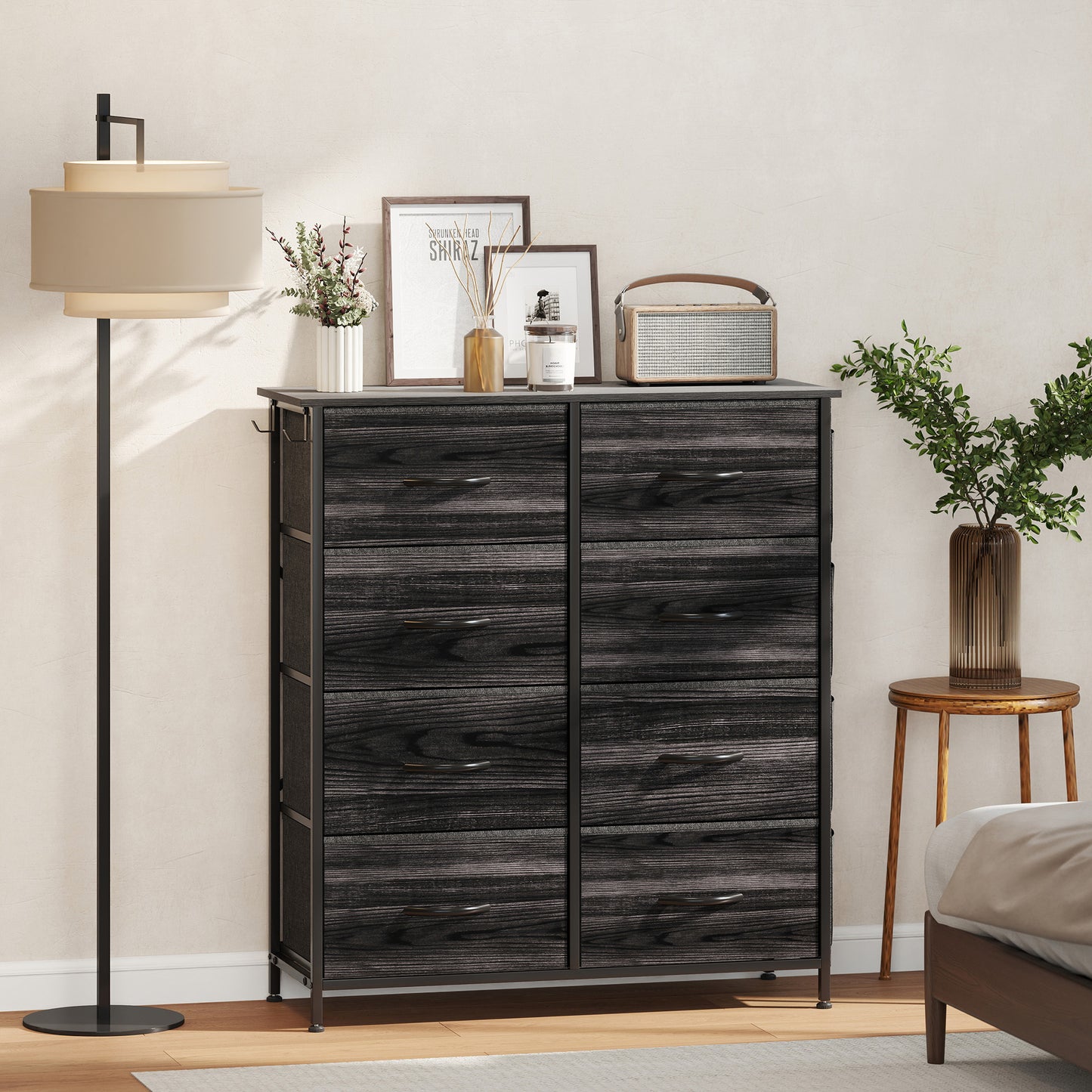 Elzi Fabric And Metal Black 8 Drawer Storage Chest