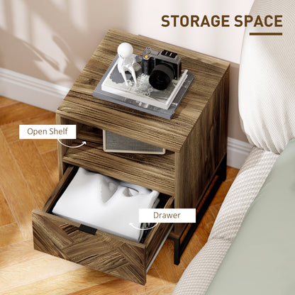 Kazi Brown Wood Effect Bedside Table With Drawer Shelf And Steel Legs