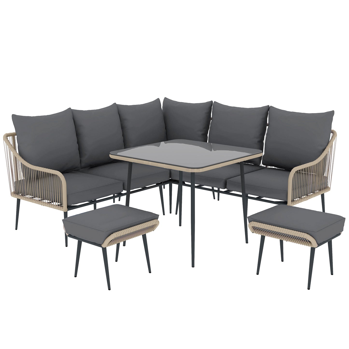 Nofise Rattan Brown and Grey 7 Seater Garden Sofa Set with Coffee Table and 2 Stools