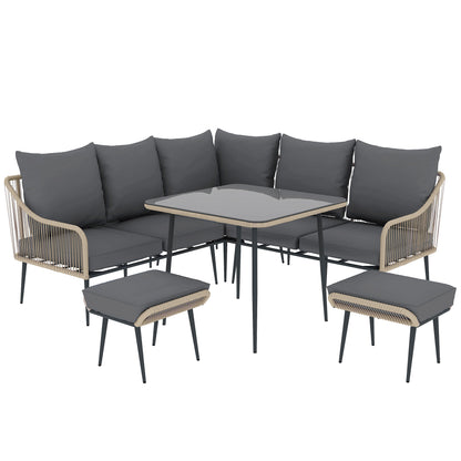 Nofise Rattan Brown and Grey 7 Seater Garden Sofa Set with Coffee Table and 2 Stools