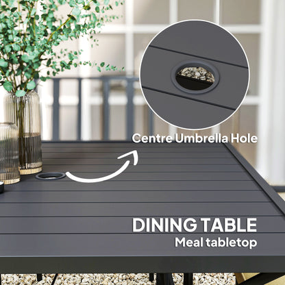 Nonilu Metal Black and Cream 4 Seater Garden Dining Set With Cushions Stackable Chairs and Parasol Hole