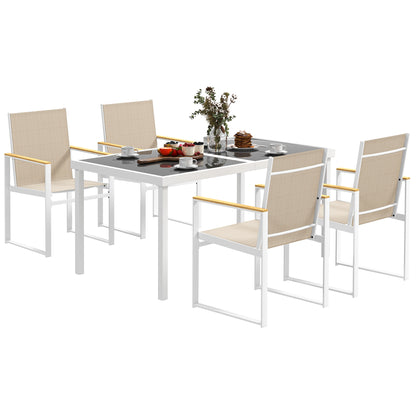 Hare 4 Seater White Metal and Cream Mesh Garden Furniture Set with Tempered Glass Table Top