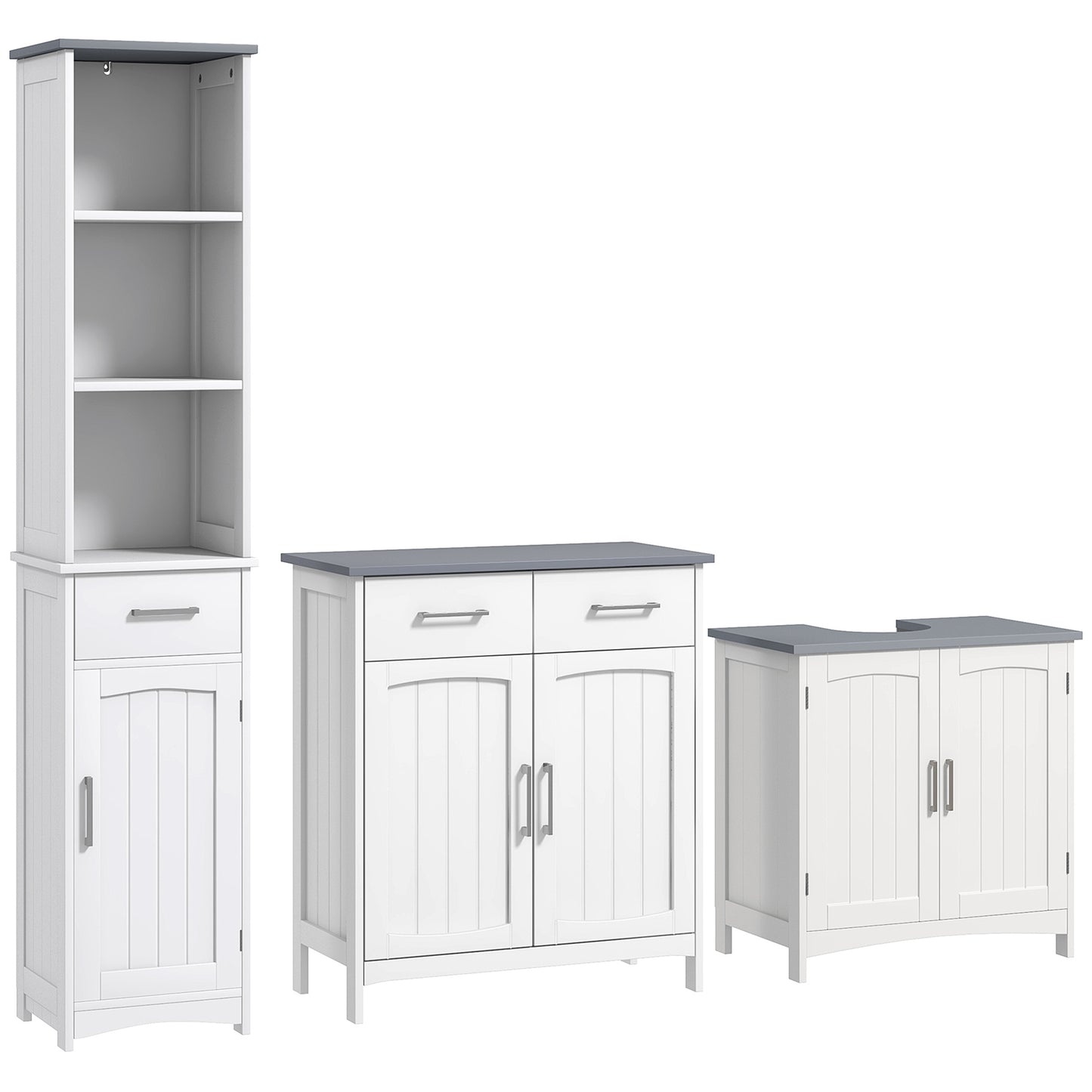Maraneri Bathroom Furniture Set With Tall Cabinet Floor Storage Drawers And Pedestal Sink Unit White