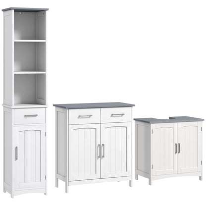 Maraneri Bathroom Furniture Set With Tall Cabinet Floor Storage Drawers And Pedestal Sink Unit White
