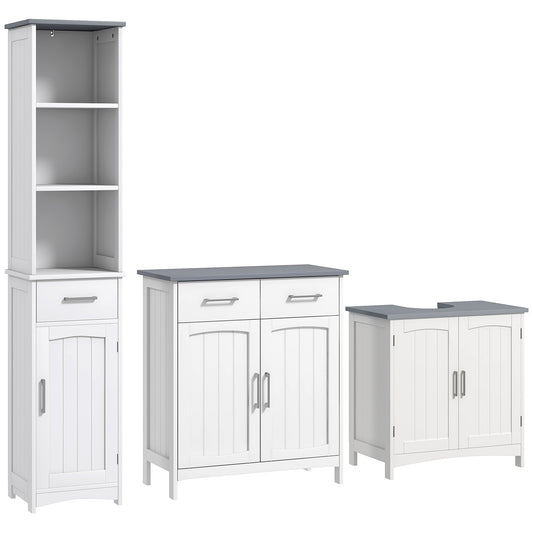 Mare Niro Bathroom Furniture Set With Tall Cabinet Floor Storage Drawers And Fauxdestal Sink Unit White