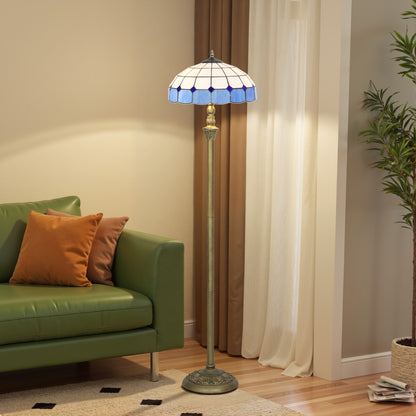 Luel Metal And Glass Bronze And Blue Tiffany Style Floor Lamp With Handcrafted Shade