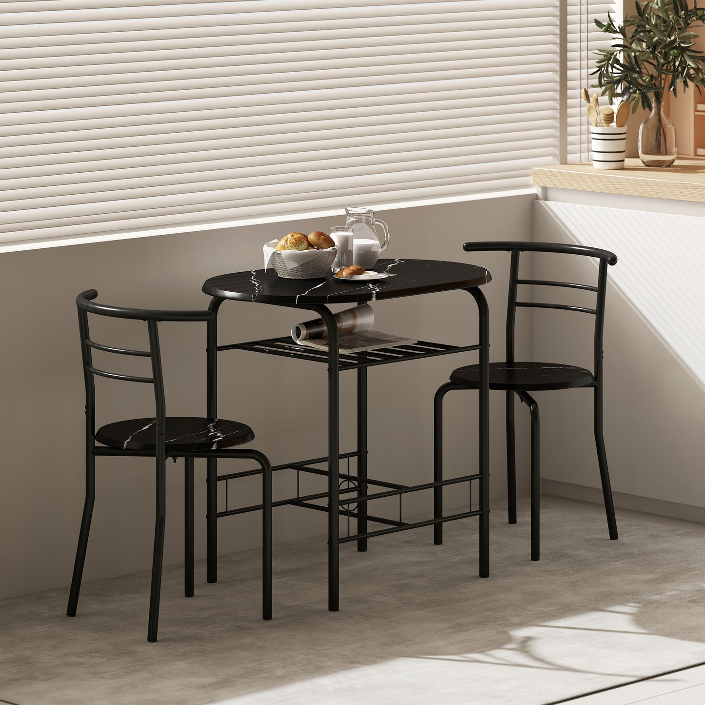 Tolo Black Compact 3 Piece Dining Table And Chair Set