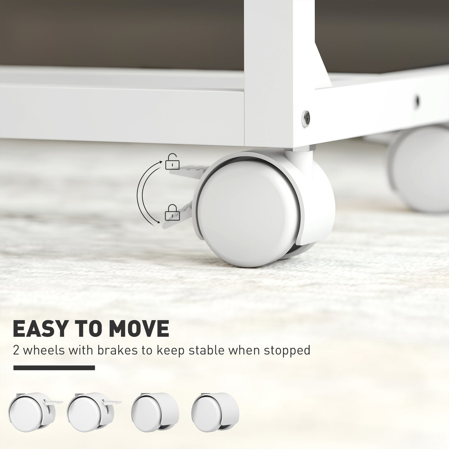 Mifi White Metal and Natural Wood Side Sofa Table Adjustable Tilting Top Lockable Wheels