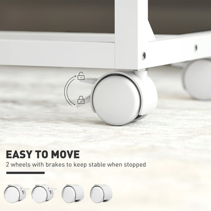 Mifi White Metal and Natural Wood Side Sofa Table Adjustable Tilting Top Lockable Wheels
