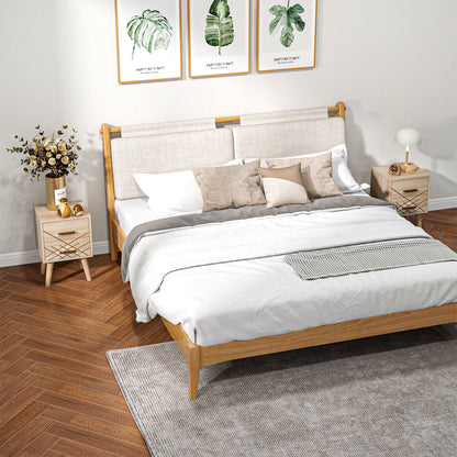 Reyo Set Of 2 Wooden Natural Scandinavian Bedside Tables 2 Drawers