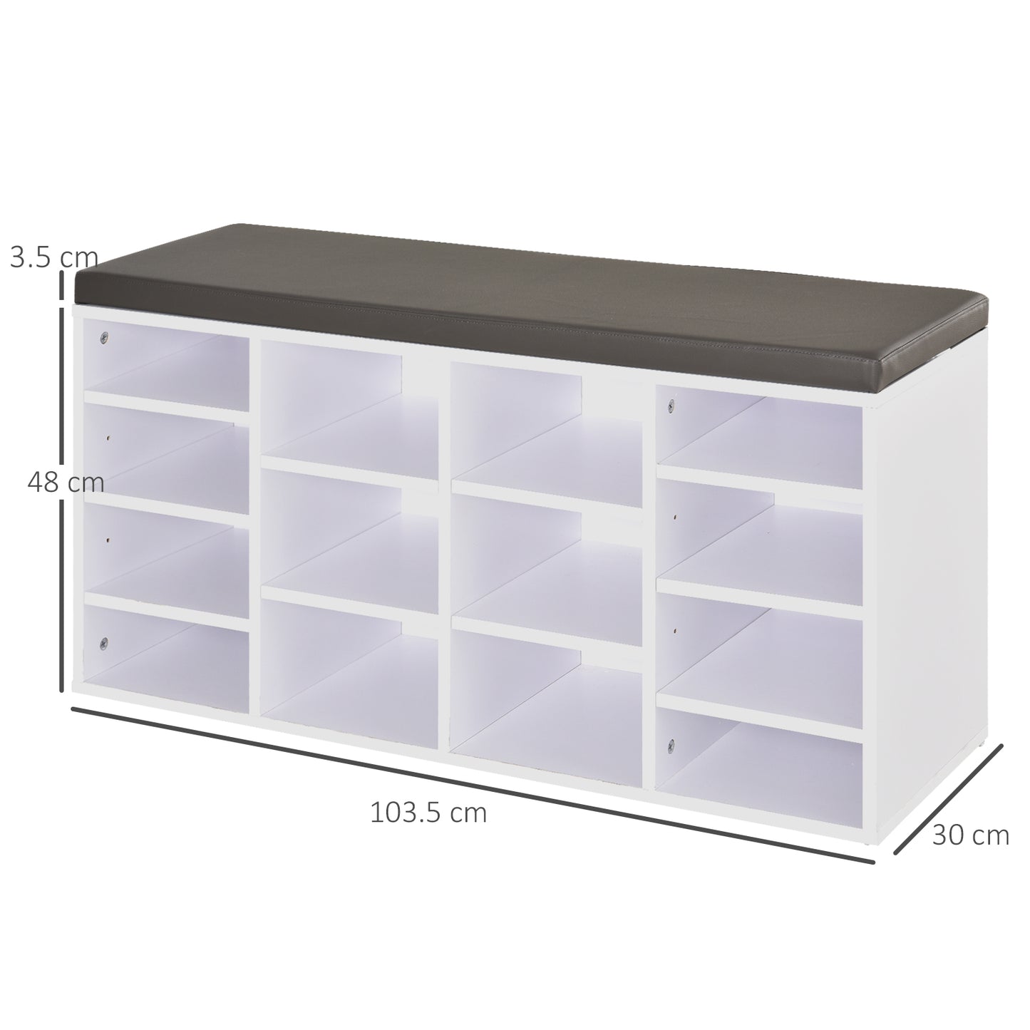 Noro Wooden White Multi Compartment Shoe Rack With Grey Cushion