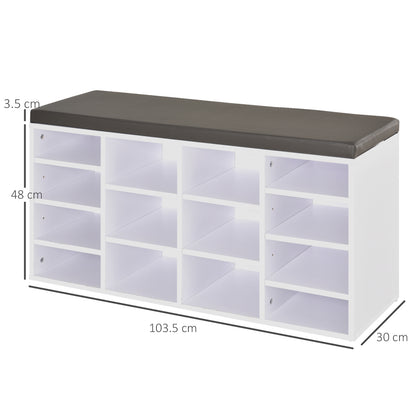 Noro Wooden White Multi Compartment Shoe Rack With Grey Cushion