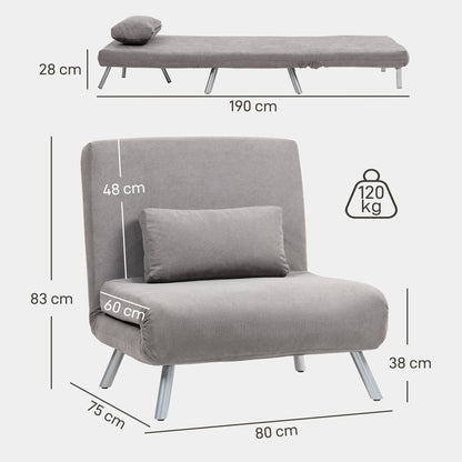 Badi Snow Flannel Grey Single Convertible Sleeper Chair Bed