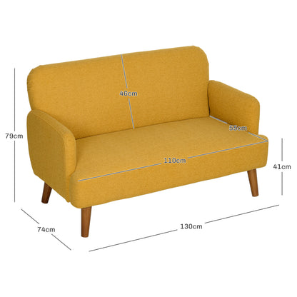 Rorore Yoro Velvet Yellow Compact 2 Seater Sofa With Extra Thick Padding And Wooden Legs