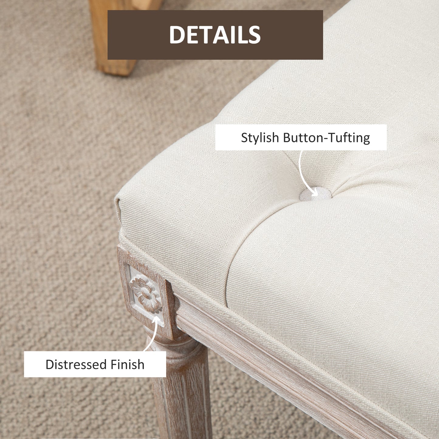 Sose 80cm Fabric Cream Mid Century End Of Bed Bench Tufted Diamond