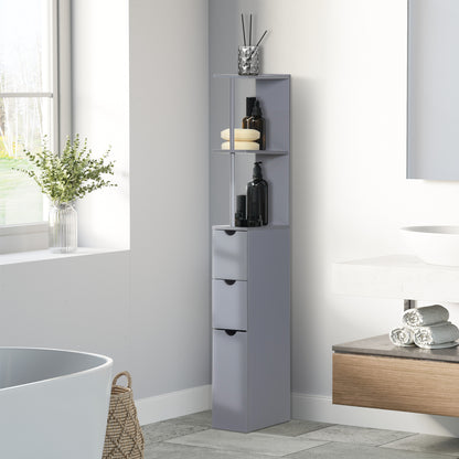 Keli Falo Slim Freestanding Bathroom Storage Cabinet With Shelves And Drawers In Grey