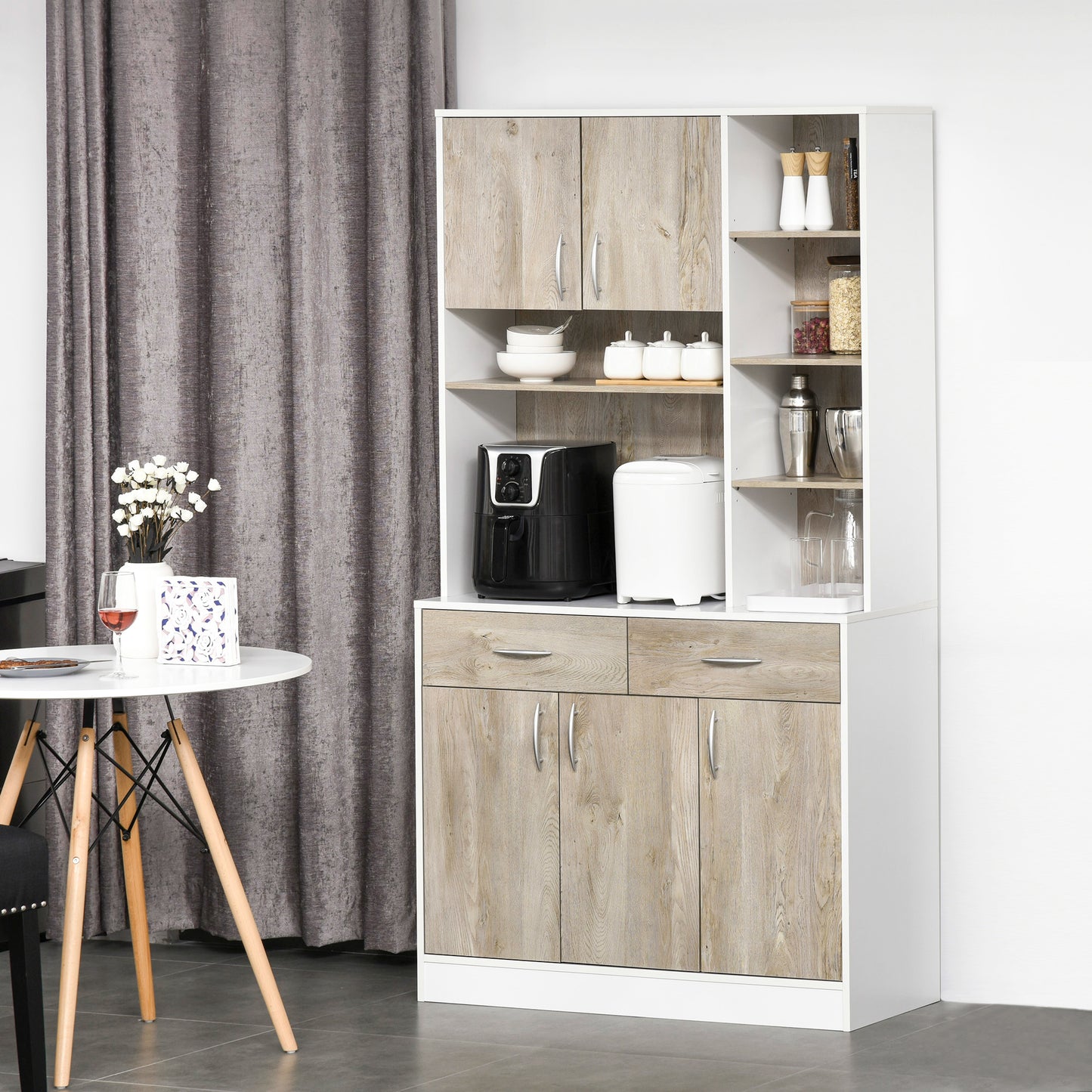 Dosefa Mita Wooden White Kitchen Sideboard With Countertop Drawers And Adjustable Shelves