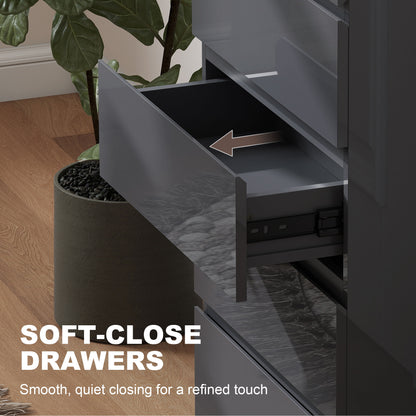 Kevano High Gloss Grey 5 Drawer Modern Storage Chest