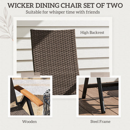 Nabaha Veel Rattan Brown Folding Garden Dining Chairs Set Of 2 With 5 Position Recline And Wood Armrests