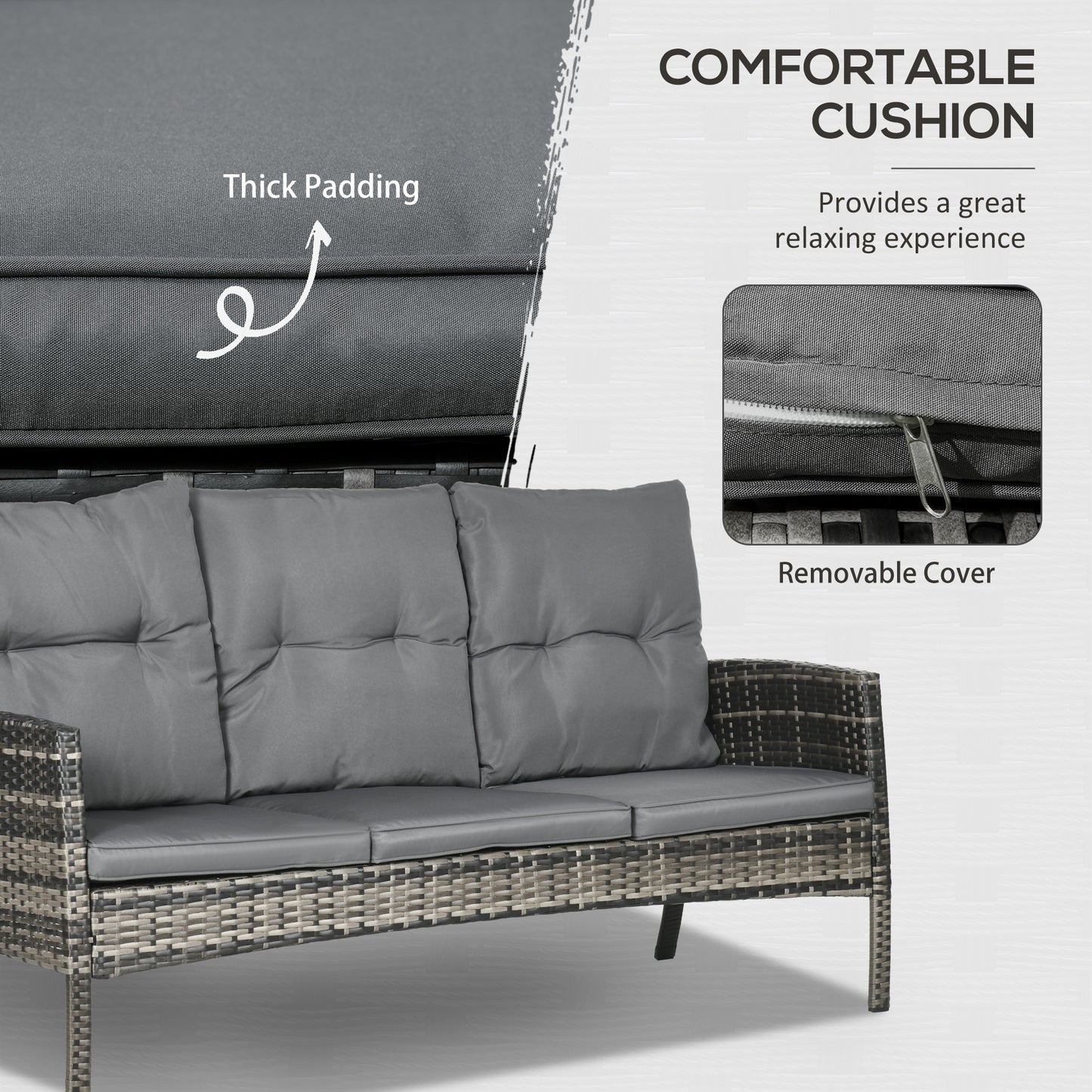 Lolu 7 Seater Grey Rattan Garden Sofa Set With Cushions And Glass Table