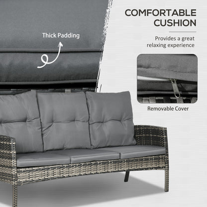 Lolu 7 Seater Grey Rattan Garden Sofa Set With Cushions And Glass Table