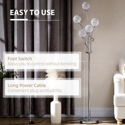 LomoveCrystal And Metal Silver 5 Light Upright Floor Lamp 156 cm