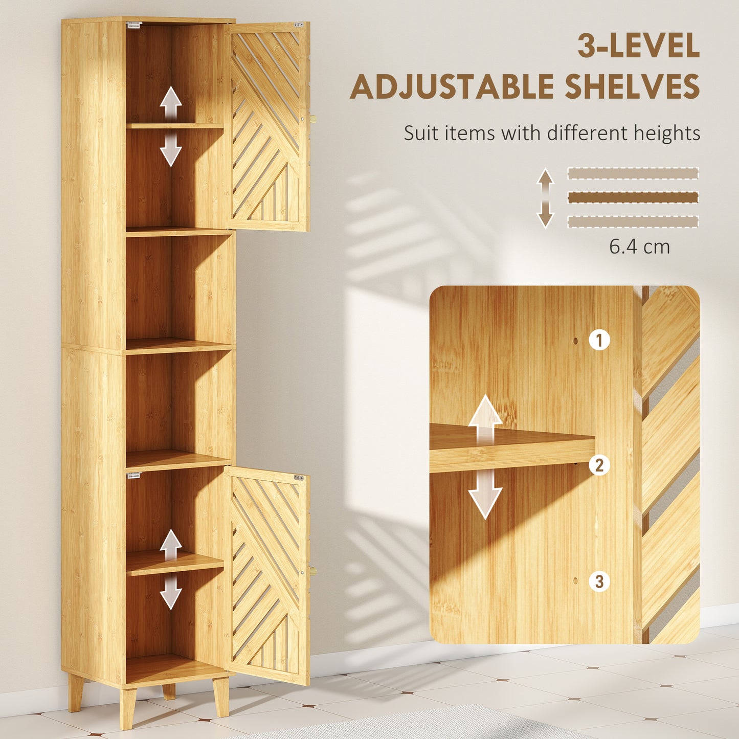 Hami Bathroom Storage Cabinet With Bamboo Door And Multi Storage Layout Natural Finish