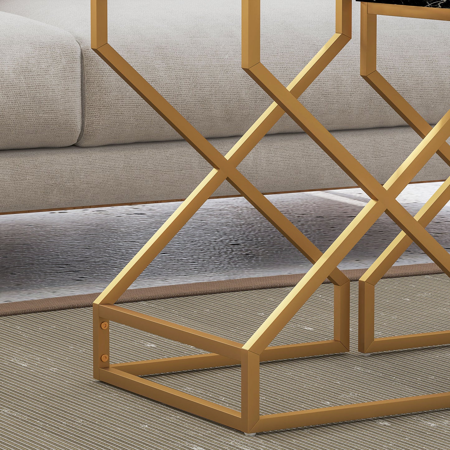 Revi Set Of 2 Marble Effect Nesting Side Tables Gold Metal Legs