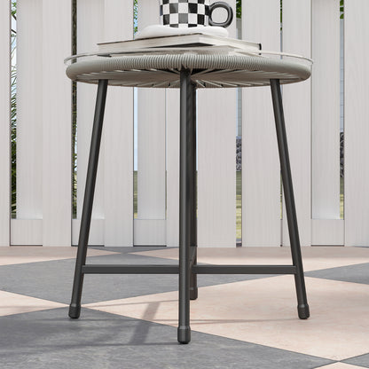 Sorino Rattan Rope Light Grey 3 Piece Outdoor Garden Bistro Furniture Set Glass Coffee Table