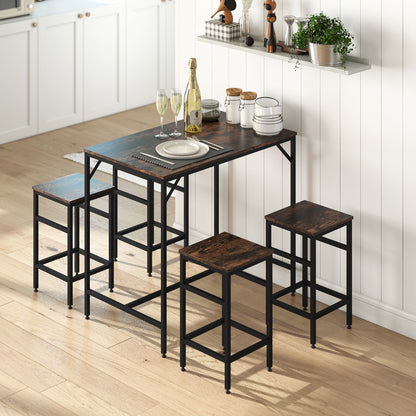 Vimose Wooden Rustic Brown 5 Piece Breakfast Bar Table And Stool Set